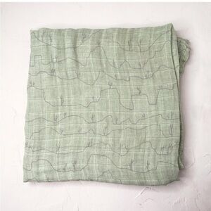 Little Unicorn Soft Cotton Muslin Blanket Swaddle Sage Green‎ with Cactus Print